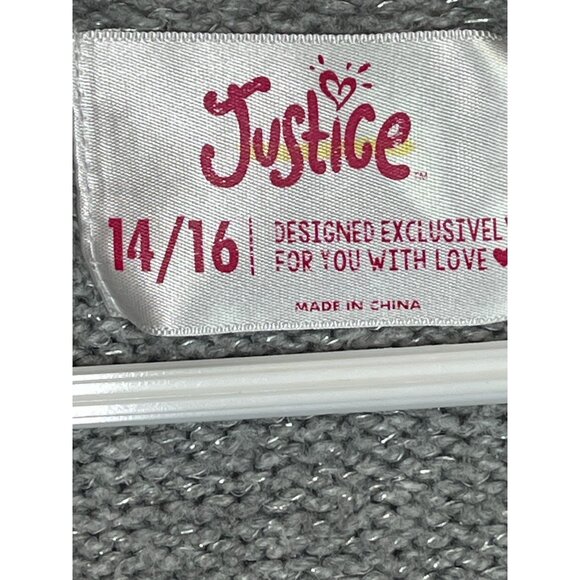 Justice Gray Knit Flamingo Pom Pom Sweater Girls Size 14/16 - Picture 6 of 12